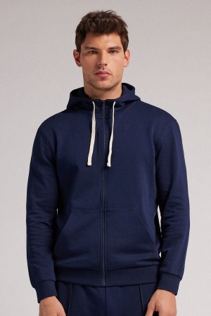 Men Intimissimi Cotton Zip Hoodie Blue | 6538072-IT