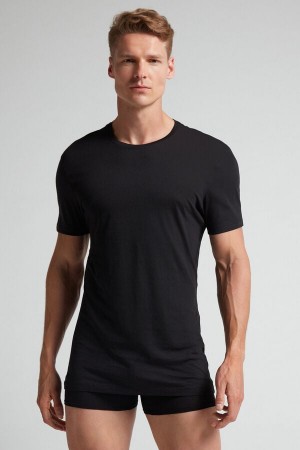 Men Intimissimi Extrafine Superior Cotton T-Shirt Black | 0346985-NM