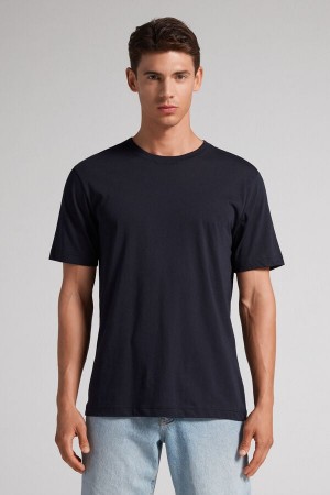 Men Intimissimi Extrafine Superior Cotton Regular Fit T-Shirt Black | 6759182-LP