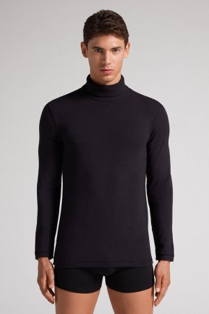 Men Intimissimi High-Neck Modal-Cashmere Long Sleeve Black | 7159046-CT