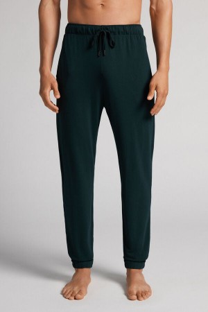 Men Intimissimi Modal And Silk Piqué Full Length Pants Dark Green | 7213846-WF