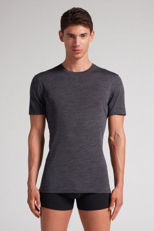 Men Intimissimi Stretch Merino Wool Short-Sleeve T-Shirt Grey | 3971568-LZ