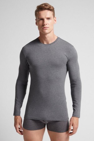 Men Intimissimi Stretch Superior Cotton Long Sleeve Deep Grey | 7456830-BM