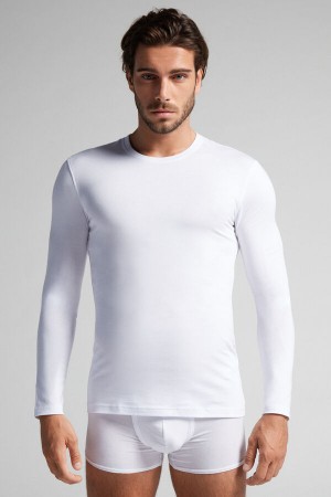 Men Intimissimi Stretch Superior Cotton Long Sleeve White | 8569427-FU