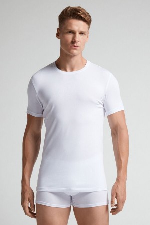 Men Intimissimi Stretch Superior Cotton T-Shirt White | 1408627-BI