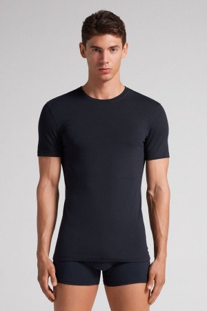 Men Intimissimi Stretch Superior Cotton T-Shirt Black | 1732985-YA