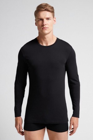 Men Intimissimi Superior Cotton Long Sleeve Black | 7021398-LN