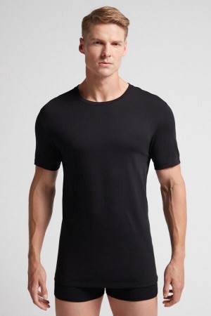 Men Intimissimi Superior Cotton T-Shirt Black | 9804531-KV