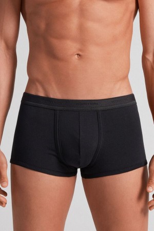 Men Intimissimi Superior Cotton With Logo Boxer Black / Black | 1268439-NO