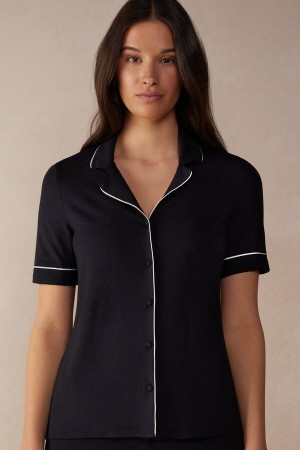 Women Intimissimi Button Up In Modal Shirt Black | 4605732-IY