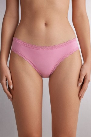 Women Intimissimi Cotton And Lace Panties Pink | 4013956-UF