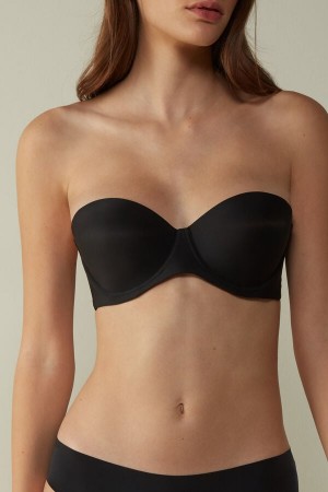 Women Intimissimi Giada Microfiber Bandeau Bra Black | 3790846-YP