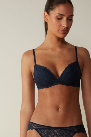 Women Intimissimi Gioia Super Push-Up Lace Bra Blue | 5234617-UY