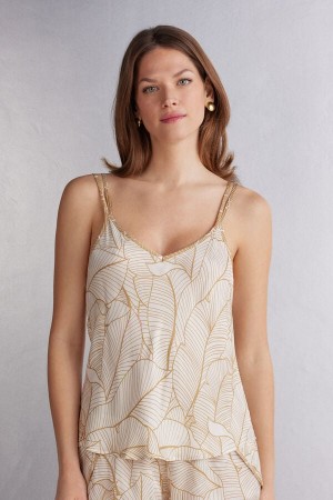 Women Intimissimi Golden Hour Satin Camisole Tank Top Beige | 4392508-ZI