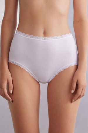 Women Intimissimi High Rise Cotton And Lace Hipsters Briefs White | 7685024-HX