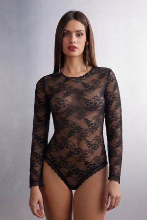 Women Intimissimi Intricate Surface In Lace Bodysuit Black | 7491256-KG