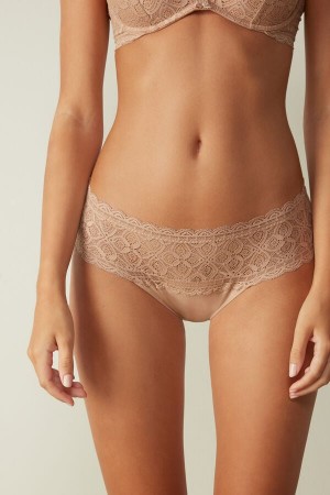 Women Intimissimi Lace And Cotton High Rise Panties Orange Beige | 9542136-XK