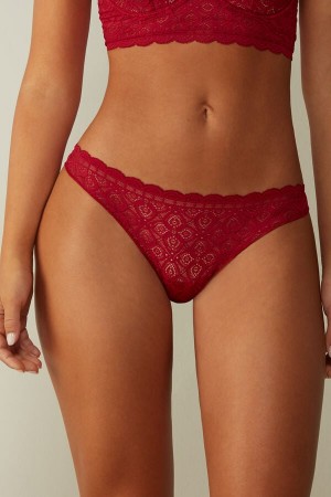 Women Intimissimi Lace And Microfiberzilian Briefs Red | 0398621-MH