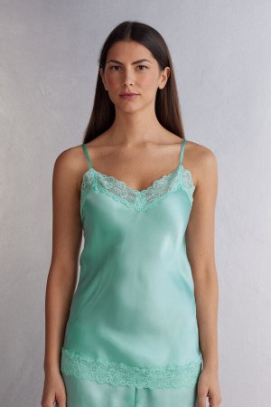 Women Intimissimi Lace And Silk Tank Top Green | 3921670-MF