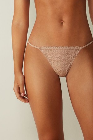 Women Intimissimi Lace String Thong Orange Beige | 1340265-DP