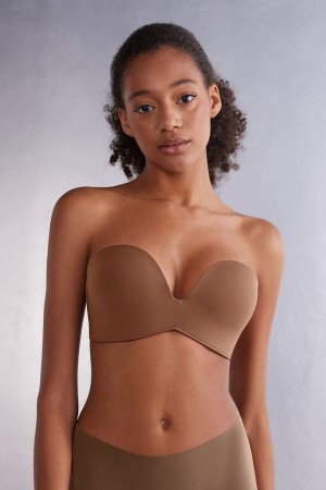 Women Intimissimi Laura Microfiber Bandeau Bra Dark Beige | 7198504-NT