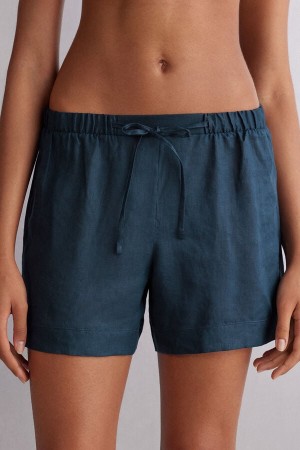 Women Intimissimi Linen Cloth Shorts Blue | 6012897-DM