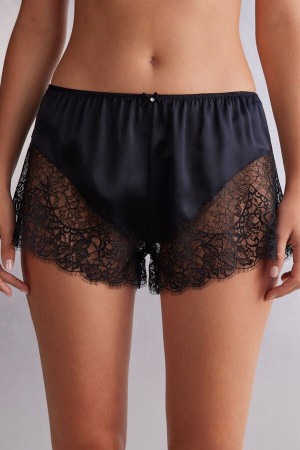 Women Intimissimi Living In Luxe Silk And Lace Shorts Black | 9508762-VF