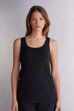 Women Intimissimi Long Micromodal Tank Top Black | 5142863-BS