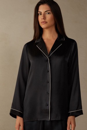 Women Intimissimi Mannish-Cut In Silk Satin Jacket Black | 9527160-CY