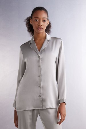 Women Intimissimi Mannish-Cut In Silk Satin Jacket Grey | 4792031-EH