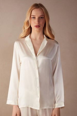 Women Intimissimi Mannish-Cut In Silk Satin Jacket White | 8946207-TX