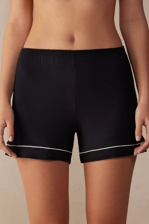 Women Intimissimi Modal With Contrast Trim Shorts Black | 9746082-RE