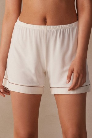 Women Intimissimi Modal With Contrast Trim Shorts Light Yellow White | 9870412-KF