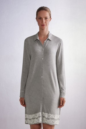 Women Intimissimi Pretty Flower Open Front Pajamas Grey / White | 8471329-QD