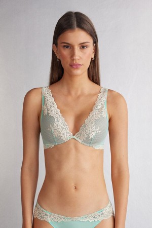 Women Intimissimi Pretty Flowers Elena Balconette Bra Green / White | 3018492-SM