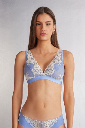 Women Intimissimi Pretty Flowers Lara Triangle Bra Blue / White | 7965023-RI