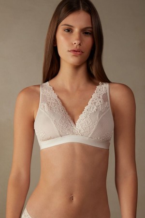 Women Intimissimi Pretty Flowers Lara Triangle Bra Cream Pink | 6712354-FV