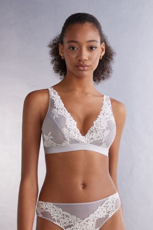 Women Intimissimi Pretty Flowers Lara Triangle Bra Grey | 7306281-VW