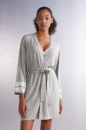 Women Intimissimi Pretty Flowers Modal Robe Grey / White | 9243806-YO