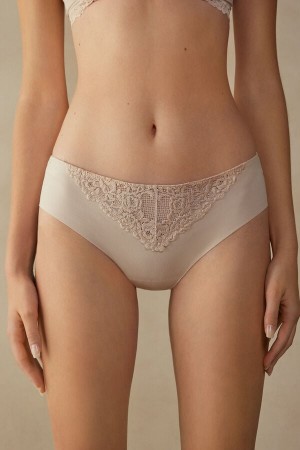 Women Intimissimi Pretty Flowers Seamless Cotton Panties Cream Pink | 2503761-TQ