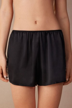 Women Intimissimi Pretty Flowers Silk Shorts Black / White | 1603874-MI