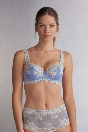 Women Intimissimi Pretty Flowers Sofia Balconette Bra Blue / White | 0643219-FI