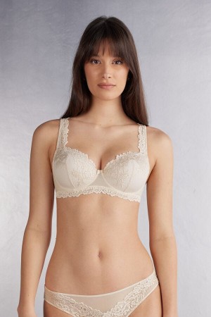 Women Intimissimi Pretty Flowers Sofia Balconette Bra Cream Pink | 1806475-YV