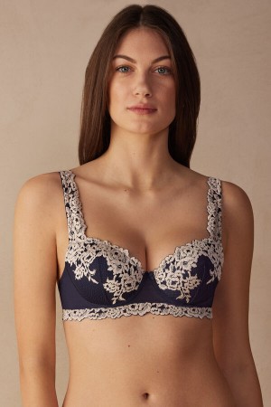 Women Intimissimi Pretty Flowers Sofia Balconette Bra Deep Blue / Light Yellow | 8203964-UA