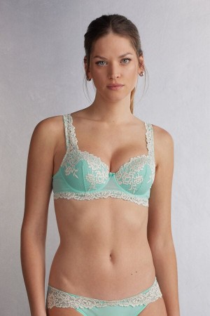 Women Intimissimi Pretty Flowers Sofia Balconette Bra Green / White | 3029748-YE