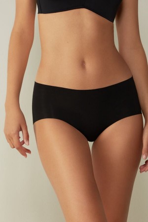 Women Intimissimi Seamless Cotton Hipster Briefs Black | 9046358-GY