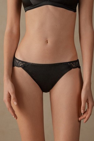 Women Intimissimi Silk And Lace Briefs Black | 2168973-GC