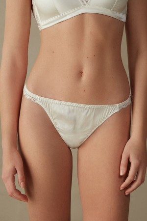 Women Intimissimi Silk And Lace G-String Thong White | 4896037-GJ