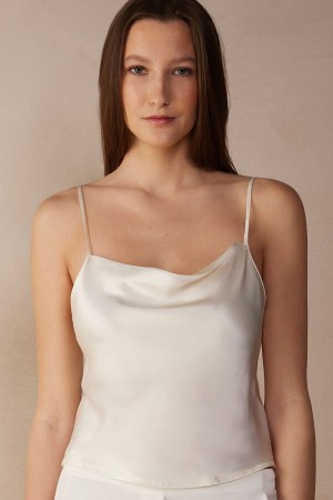 Women Intimissimi Silk Crop Camisole Tank Top White | 5402697-TB