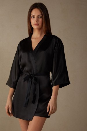 Women Intimissimi Silk Kimono Pajamas Black | 1235476-AT